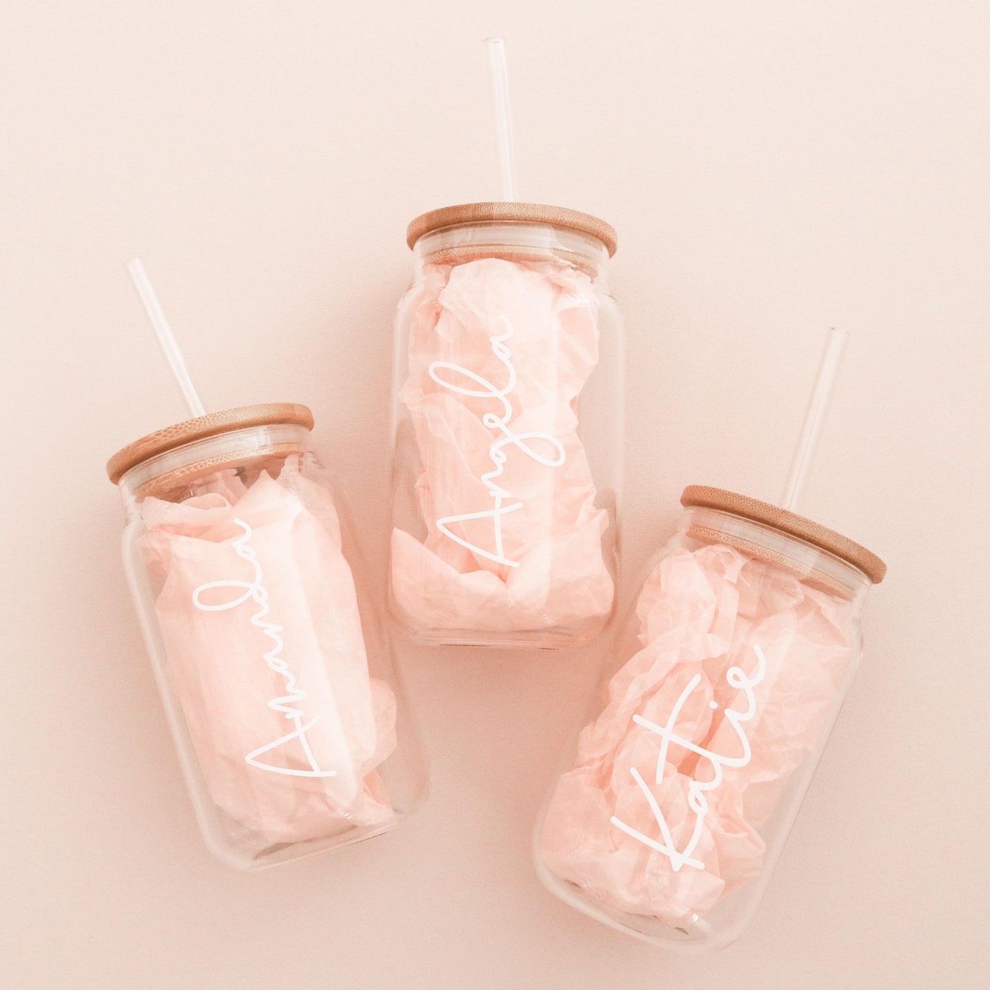 Personalized Glass Can with Bamboo lid & straw